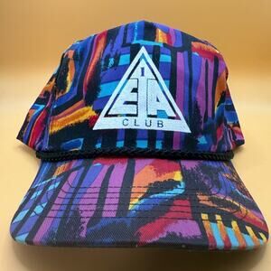 Vintage EA1 Club Snapback Flat Bill Hat Geometric Abstract Print Black Braid